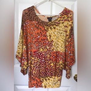 Unaluna Shirt 3/4 Sleeves Stretchy Baggy Orange Yellow Brown Red XS